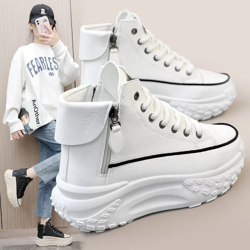 Trend Versatile Women's High Top Small White Shoes Spring Breathable Platform Casual Walking Shoes Old Dad Shoe Korean Sneakers - Hiccupzz