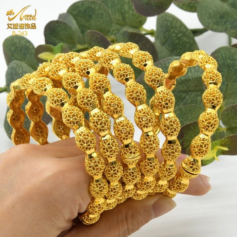 Women Charm Bracelet Bangle, 24K Gold Color Jewelry, Dubai Flower Bangle Brand, African Designer Ethiopian Hawaiian Jewelry - Hiccupzz