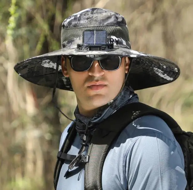 Solar-powered Rechargeable Large Wind Fan Fisherman Hat - Hiccupzz