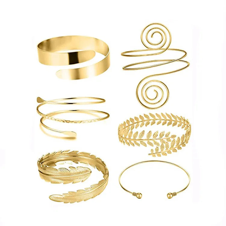 Simple Boho Coil Upper Arm Band Cuff Armlets for Women Girls, Adjustable Arm Bangle - Hiccupzz
