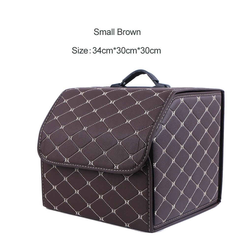Car Trunk Organizer Box Large Capacity Auto Multiuse Tools Storage Bag Stowing Tidying Leather Folding For Emergency Storage Box - Hiccupzz