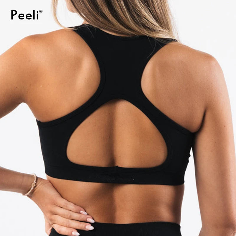 Medium Impact Seamless Sports Bra Inner Padded Yoga Bras Backless Sports Bras Push Up Gym Top Workout Bralette Women Clothing - Hiccupzz