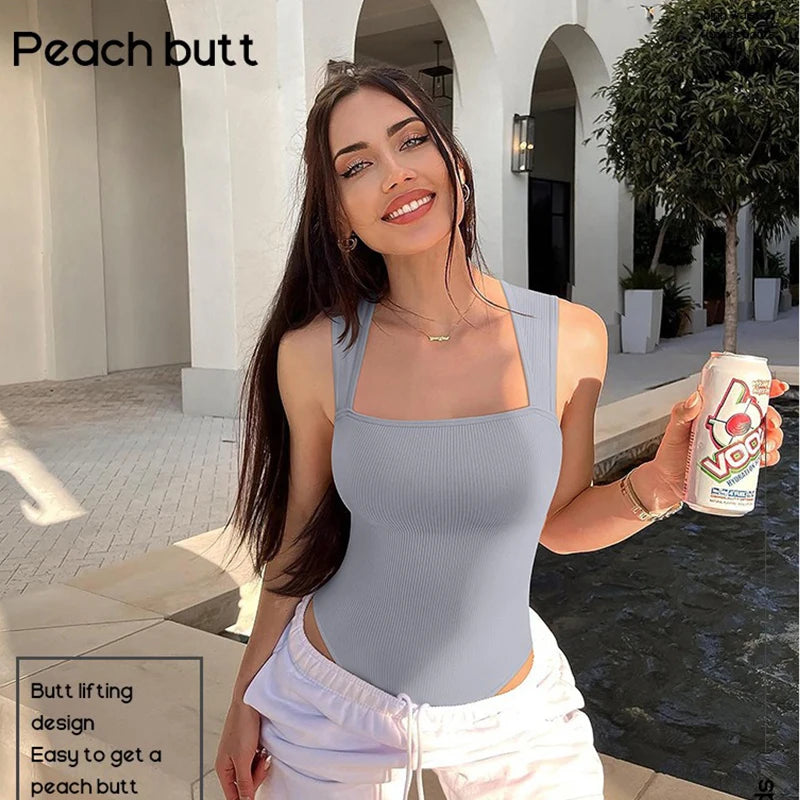 Women's Sexy Summer Square Collar High Waist Ultra Elastic Slim-Fit Thong Shapewear Jumpsuit - Hiccupzz