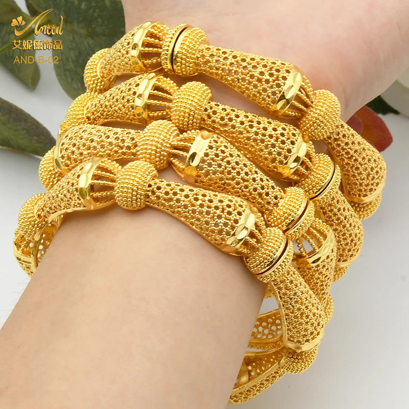 Women Charm Bracelet Bangle, 24K Gold Color Jewelry, Dubai Flower Bangle Brand, African Designer Ethiopian Hawaiian Jewelry - Hiccupzz