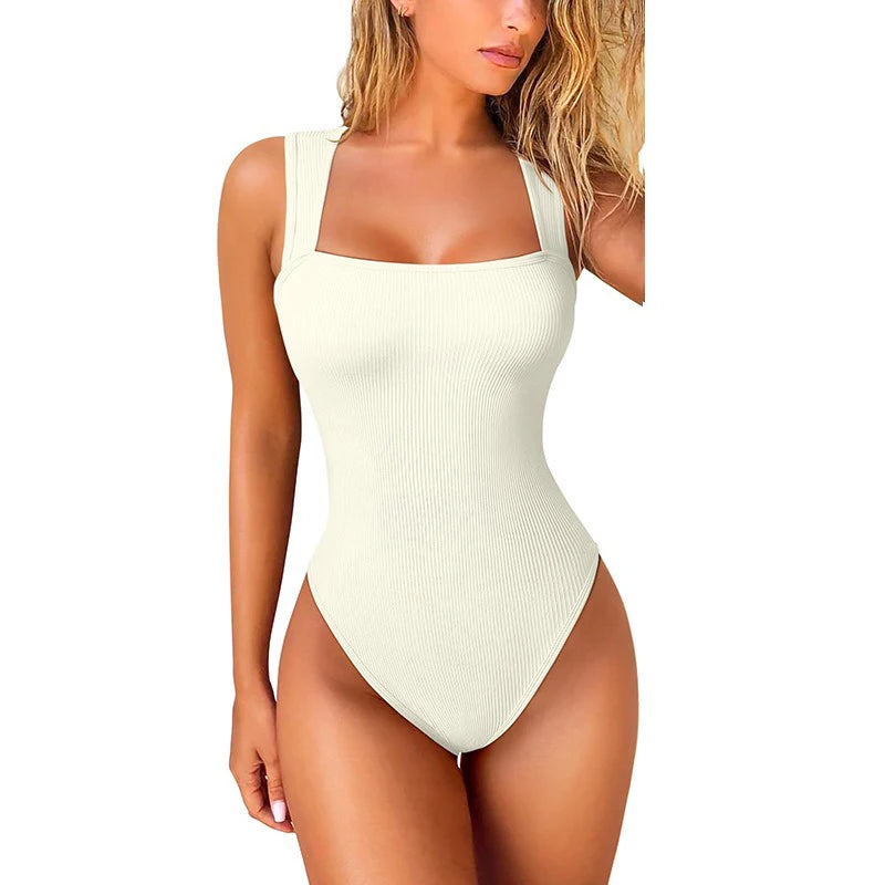 Women's Sexy Summer Square Collar High Waist Ultra Elastic Slim-Fit Thong Shapewear Jumpsuit - Hiccupzz