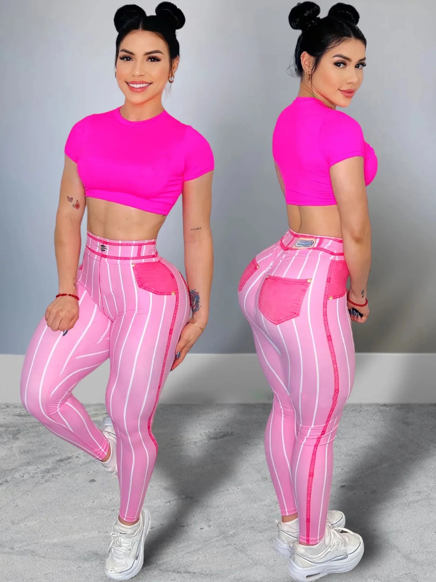 Women's High Waist Stripe Print Sports Leggings - Hiccupzz