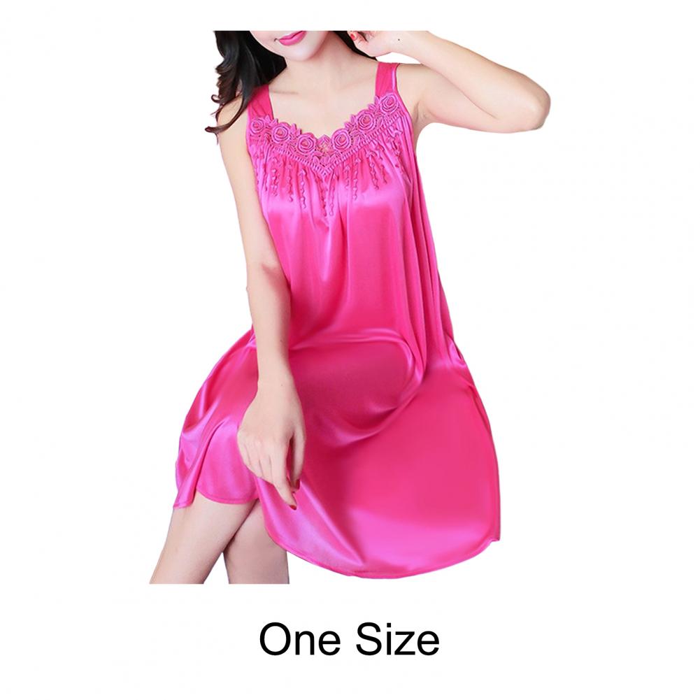 Hot!Women Night Dress Solid Color Sleeveless Knee Length Breathable Great Stitching Women Nightie Lady Pajamas for Female - Hiccupzz