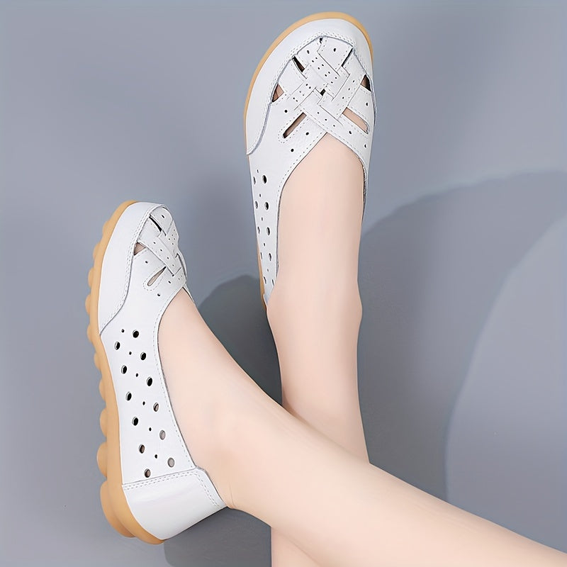 Women's Hollow Out Breathable Slip-On Flats, Casual All-Match Daily Shoes - Hiccupzz