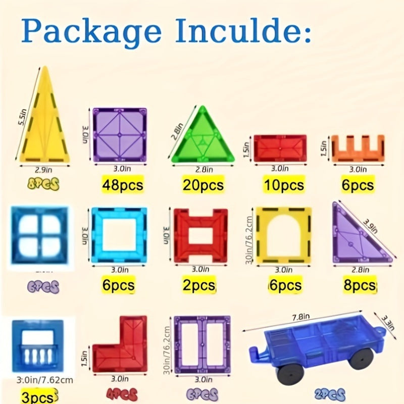 136 Pcs Magnetic Blocks with 2 Cars, Magnetic Tiles 3D Clear Building Blocks Set, STEM Sensory Educational Toys for Toddlers and Kids (3-9+ Years Old)