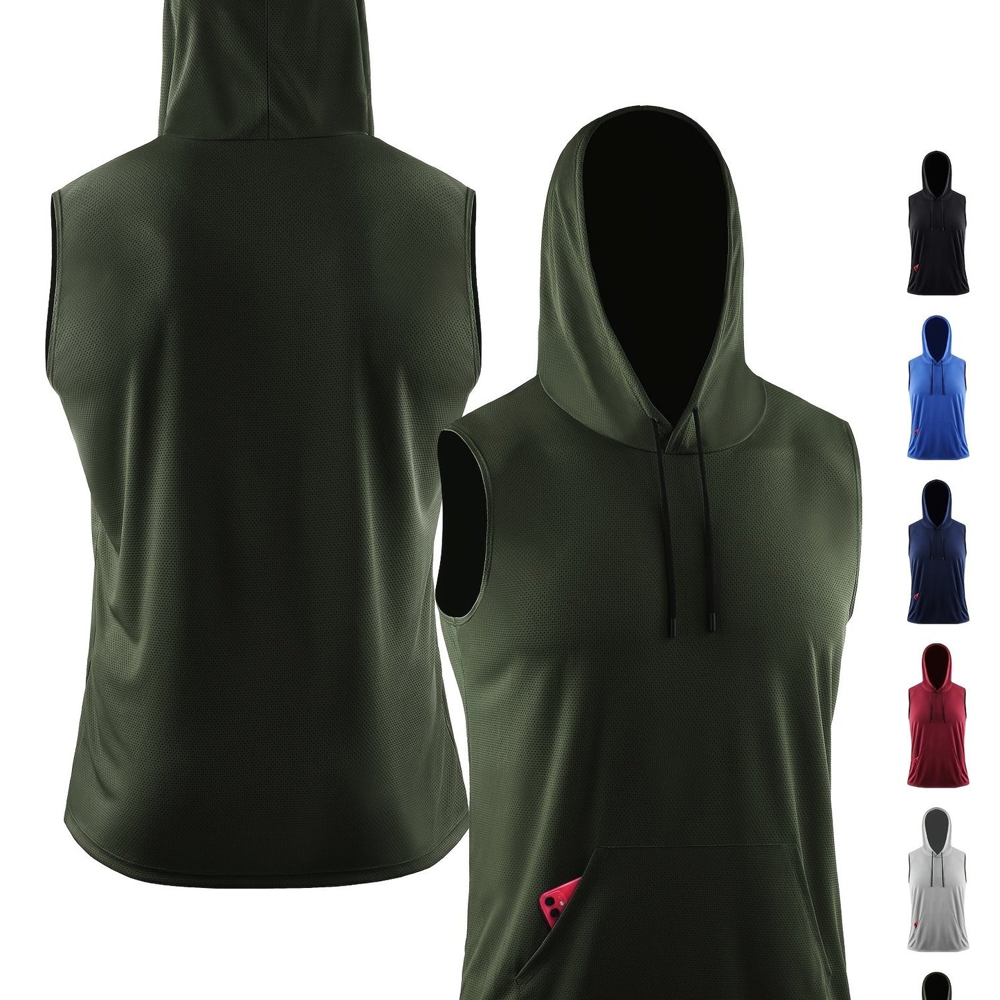 Men's Hooded Loose Vest, Breathable Slightly Stretch Sleeveless Comfy Tops For Men's Outdoor Activities - Hiccupzz