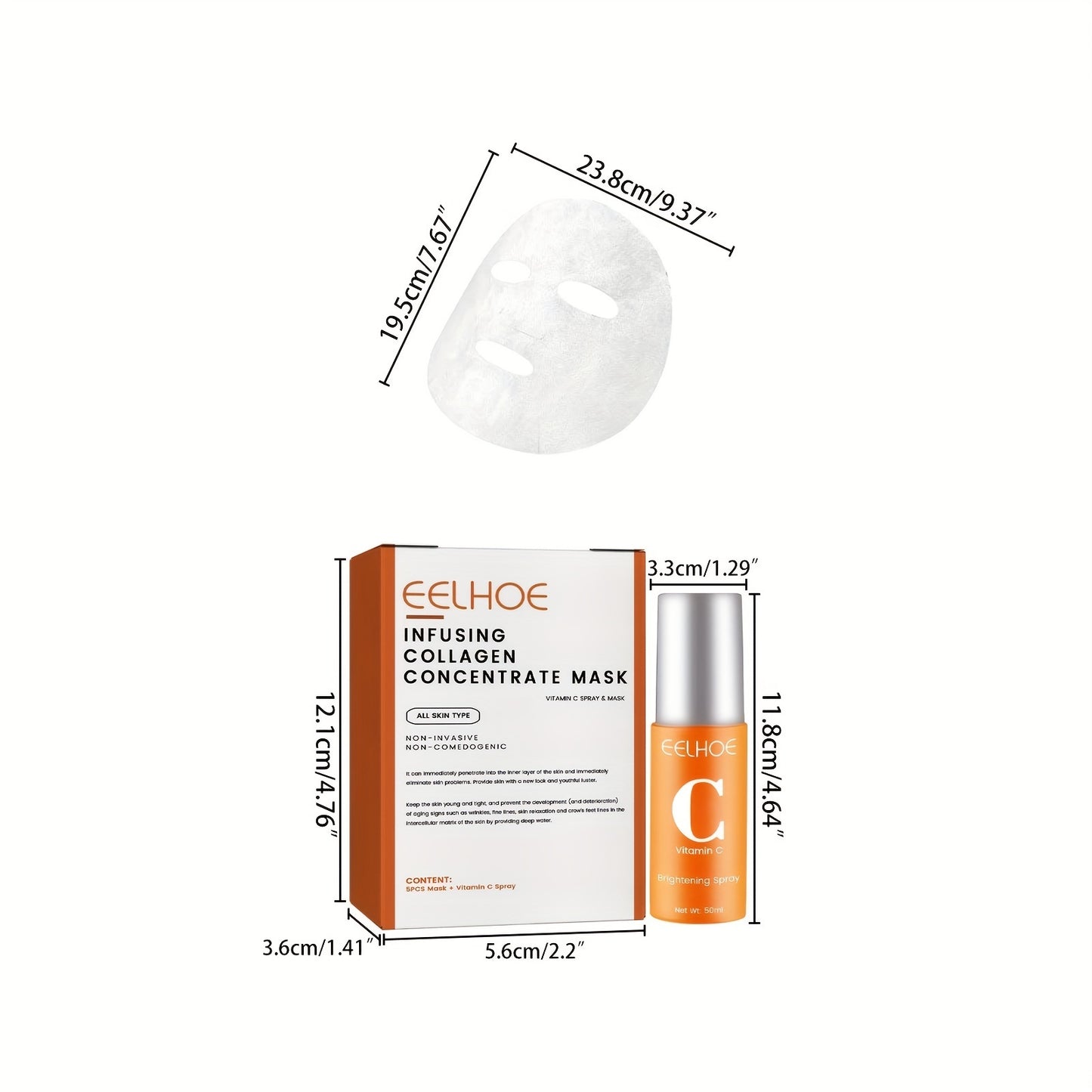 Collagen Water Soluble Firming Face Mask & Spray Set, Contains Hyaluronic Acid, Vitamin C, Moisturizing Lifting And Firming Skin Care (Soluble Collagen Film 5pcs + Spray 1.69oz) - Hiccupzz