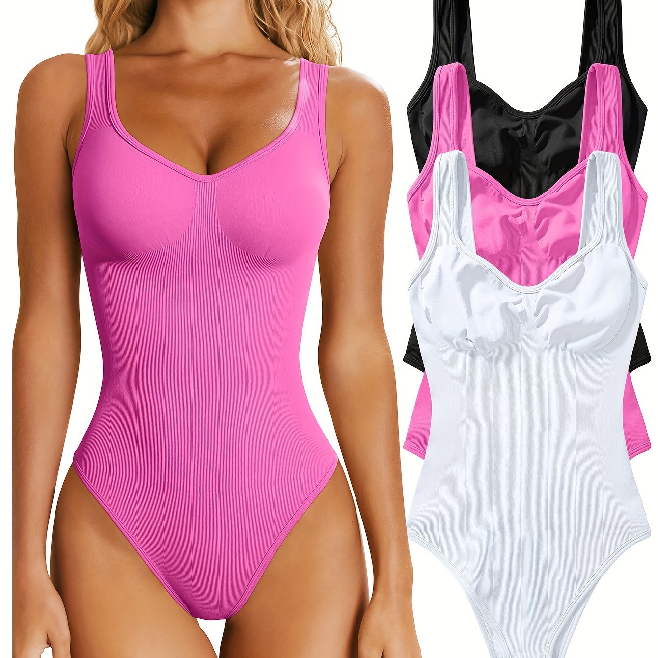 OQQ Women's 3 Piece Bodysuits Sexy Ribbed Sleeveless Shapewear Tank Tops Bodysuits - Hiccupzz