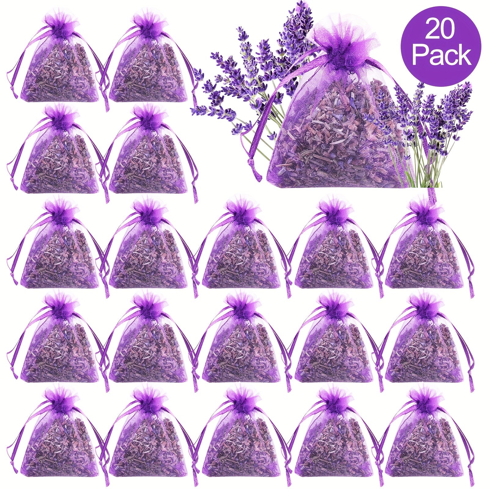 20pcs Avender Sachet, Bulk French Lavender Sachet, Suitable For Drawer Wardrobe Household Sachet, Dried Lavender Flower Gift, room Decor - Hiccupzz