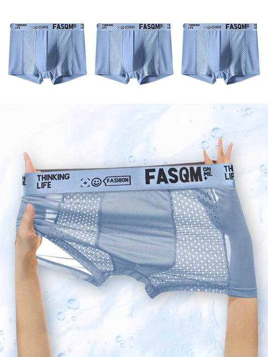 3-Pack Men's Ice Silk Breathable Mesh Boxer Briefs - Soft & Stretchy Comfy Underwear - Hiccupzz