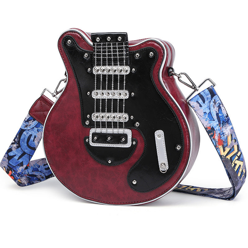 Retro fashion guitar-shaped crossbody bag - Y2K style design, wide adjustable shoulder strap