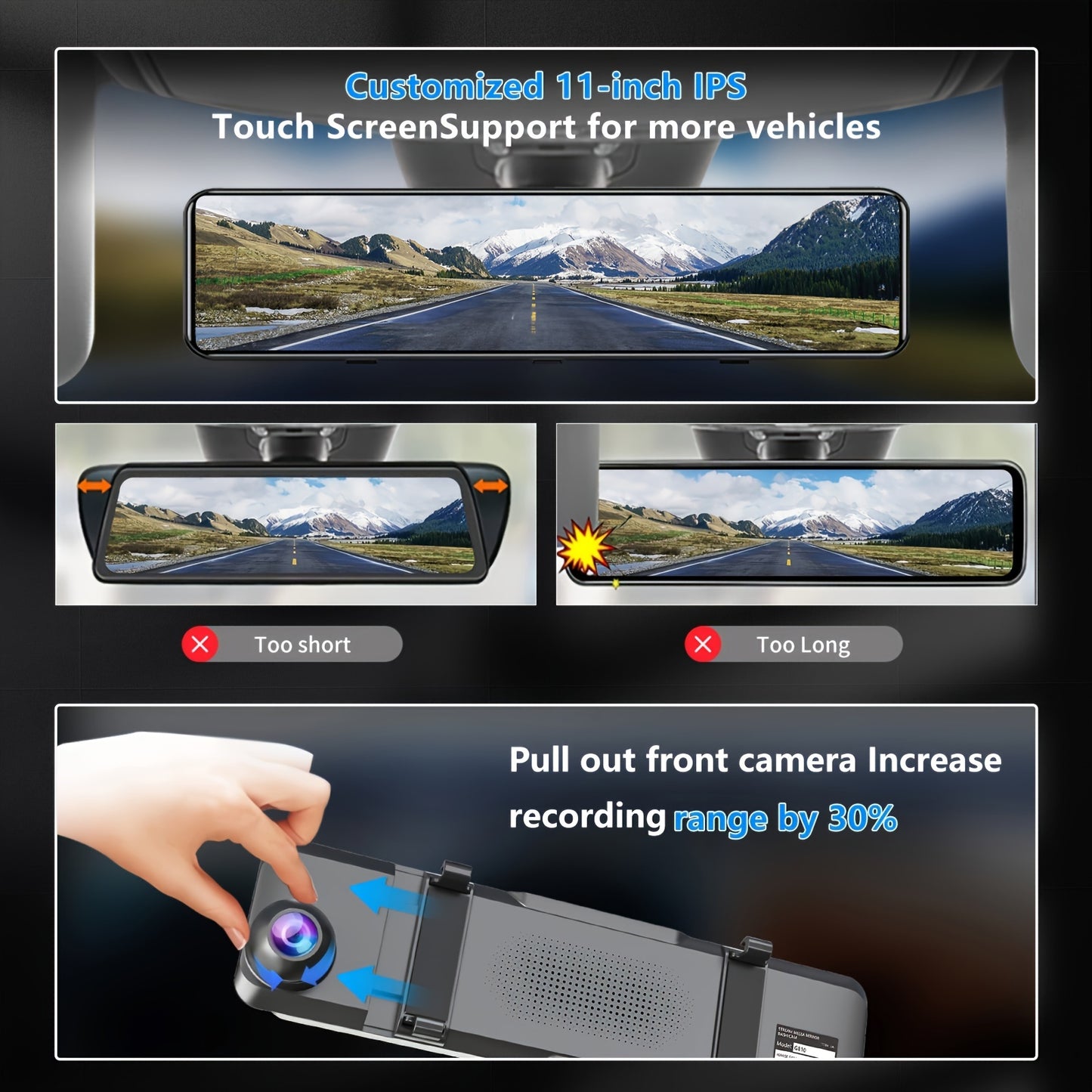 4K Mirror Dash Cam Front And Rear, Rearview Mirror Camera For Cars & Trucks With 11" IPS Touch Screen, Backup Camera With Type-C, Starvis Sensor - Hiccupzz