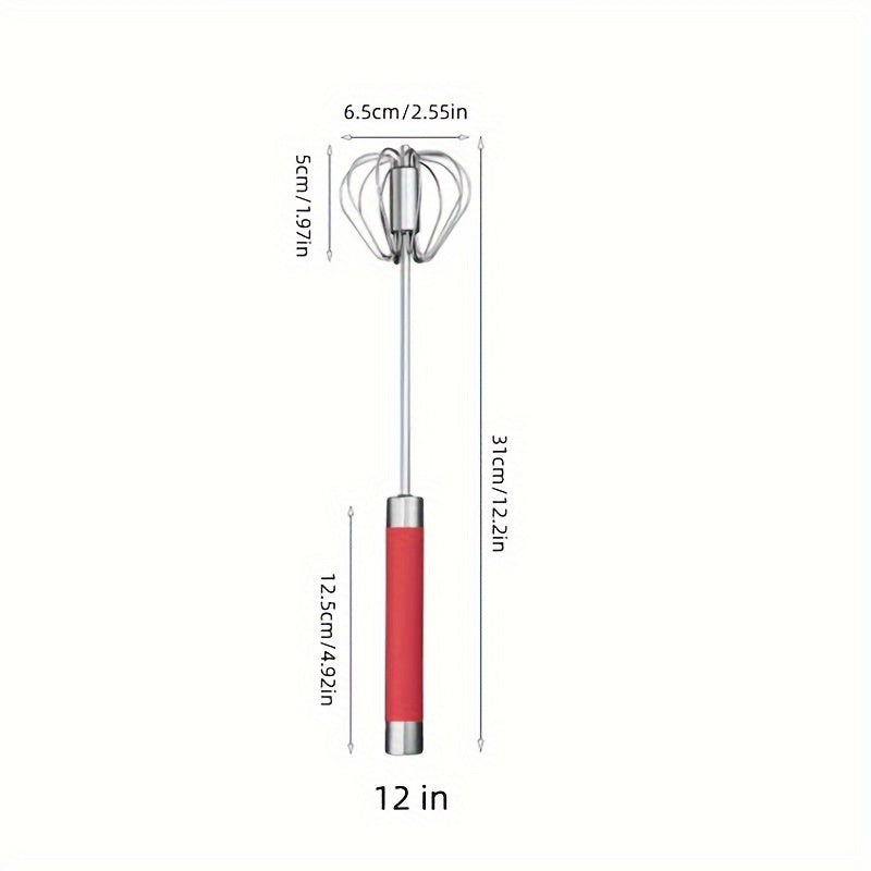 Semi-Automatic Stainless Steel Whisk Set: Manual Hand Push Egg Beater and Non-Electric Rotary Whisk (10/12/14 Inch) for Mixing and Frothing - Hiccupzz