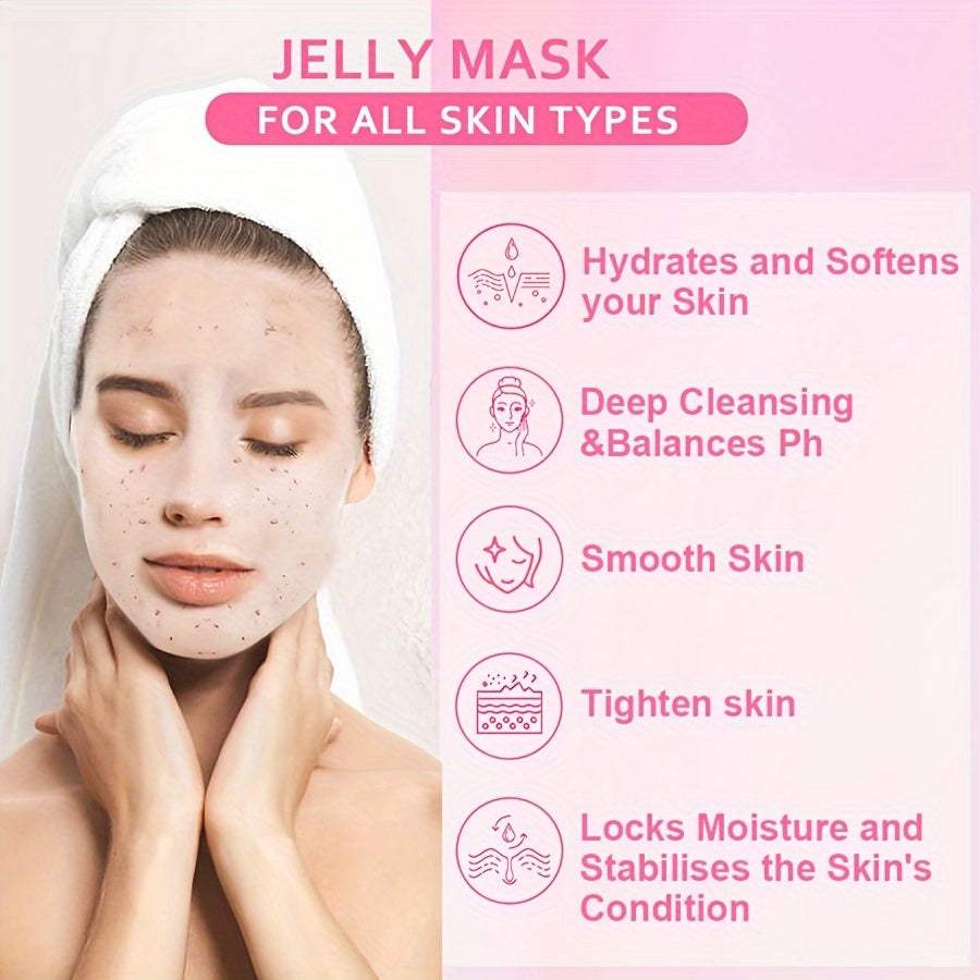Rose Petal Jelly Facial Mask Powder - Hyaluronic Acid, Collagen, Alcohol-Free, Unscented Cleansing Gel Mask for All Skin Types - Peel Off Moisturizing Skincare for Men & Women, 23 Fl oz Jar (Unisex-Adult) - Hiccupzz