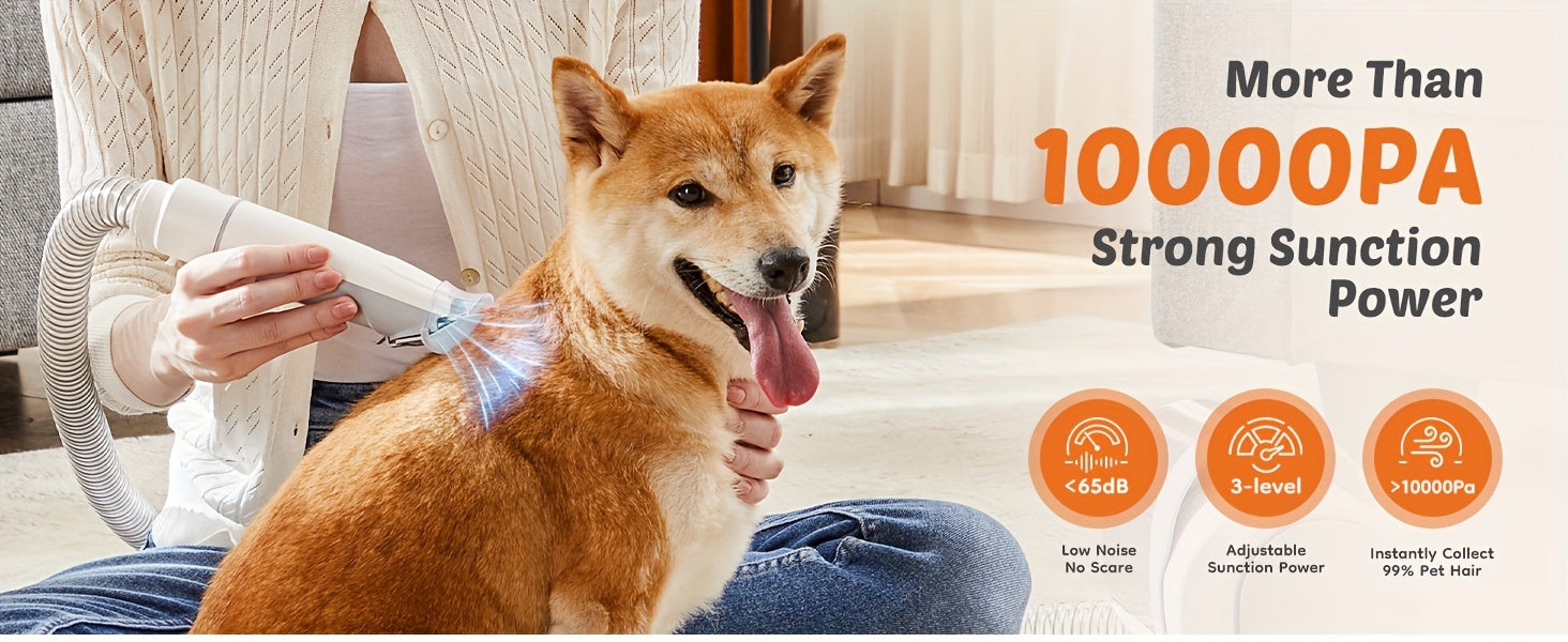 Pet Grooming Vacuum Kit 5 in 1 - Strong Suction Power, 99% Pet Hair Removal, Professional Clippers with 6 Guide Combs, Multifunctional Grooming Tools for Dogs, Cats, and Other Animals - Hiccupzz