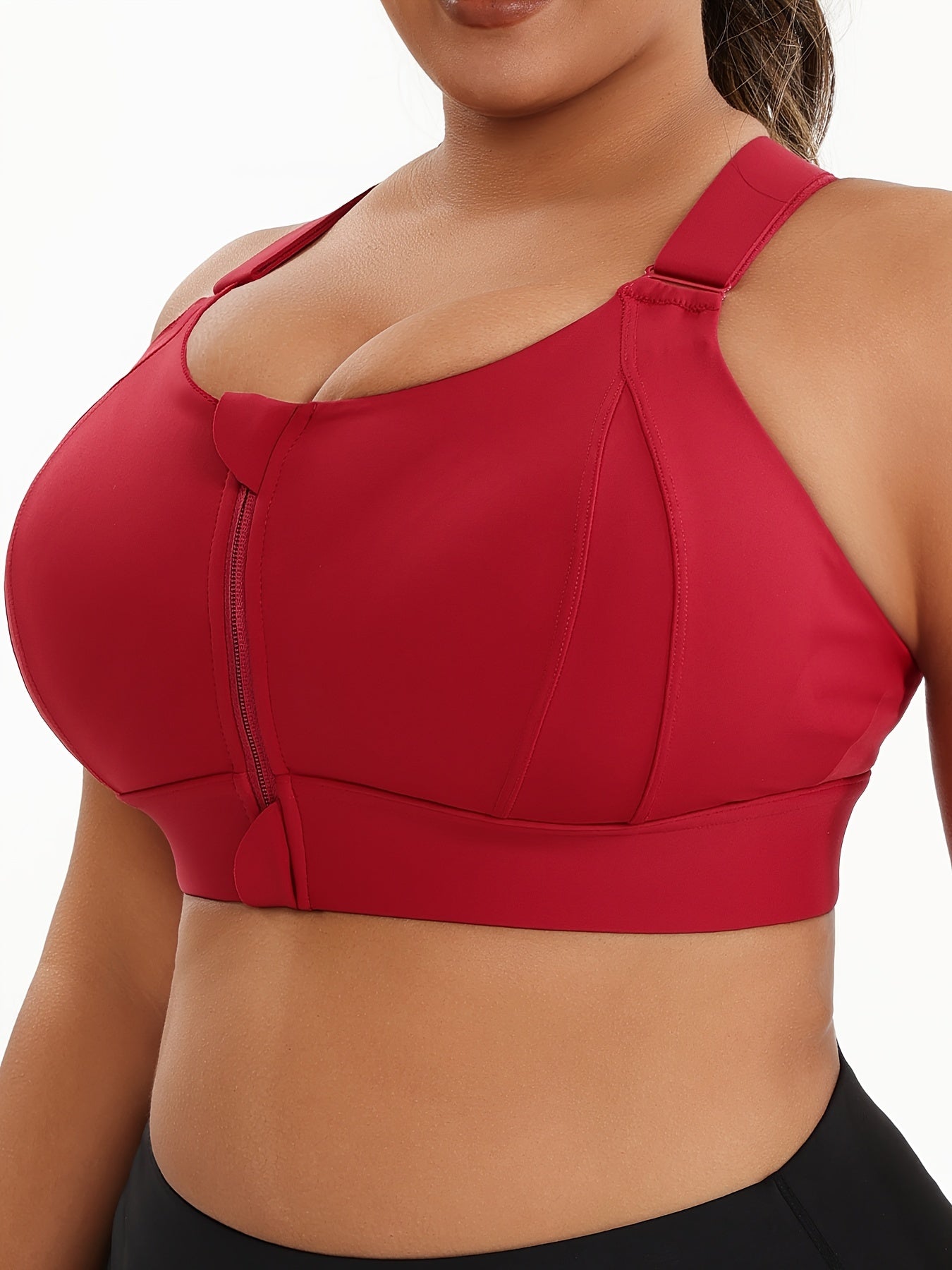 Plus Size Front Zip High Elasticity Sports Bra - Padded Yoga Bra with Adjustable Straps and Stylish Racerback Design - Hiccupzz