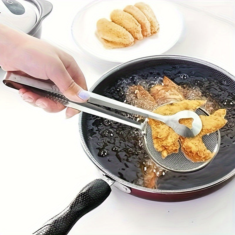Stainless Steel Kitchen Strainer Spoon & Tongs, High-Temperature Resistant, Ideal for Frying Foods