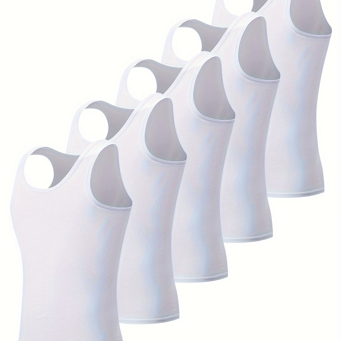 5-Pack Men's White Tank Tops - Comfortable Cotton Sleeveless T-Shirts for Fitness & Casual Wear - Hiccupzz