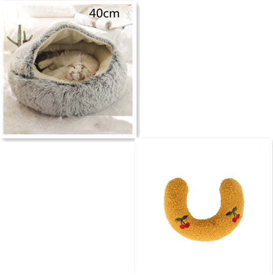 2 In 1 Dog And Cat Bed Pet Winter Bed Round Plush Warm Bed House Soft Long Plush Pets Bed Pet Products - Hiccupzz