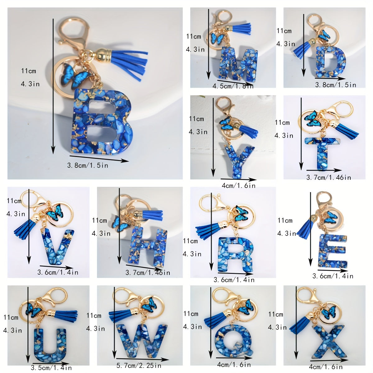 Blue Butterfly Alphabet Initial Keychain - Cute Resin Charm for Bags and Daily Use - Hiccupzz