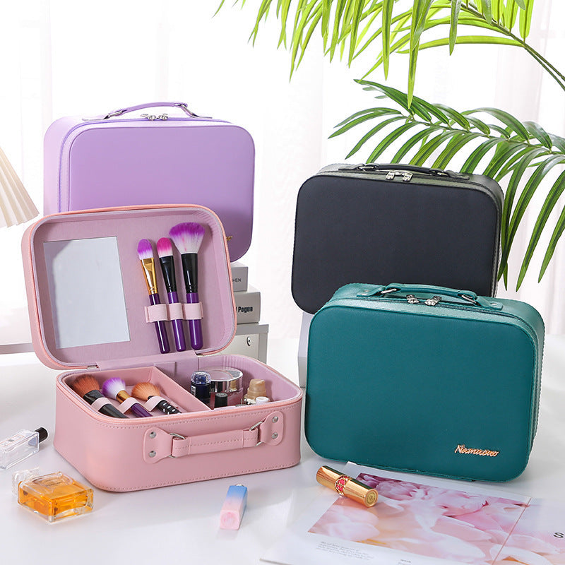 Solid Color PU Leather Large Capacity Portable Waterproof Women's Cosmetic Bag - Hiccupzz