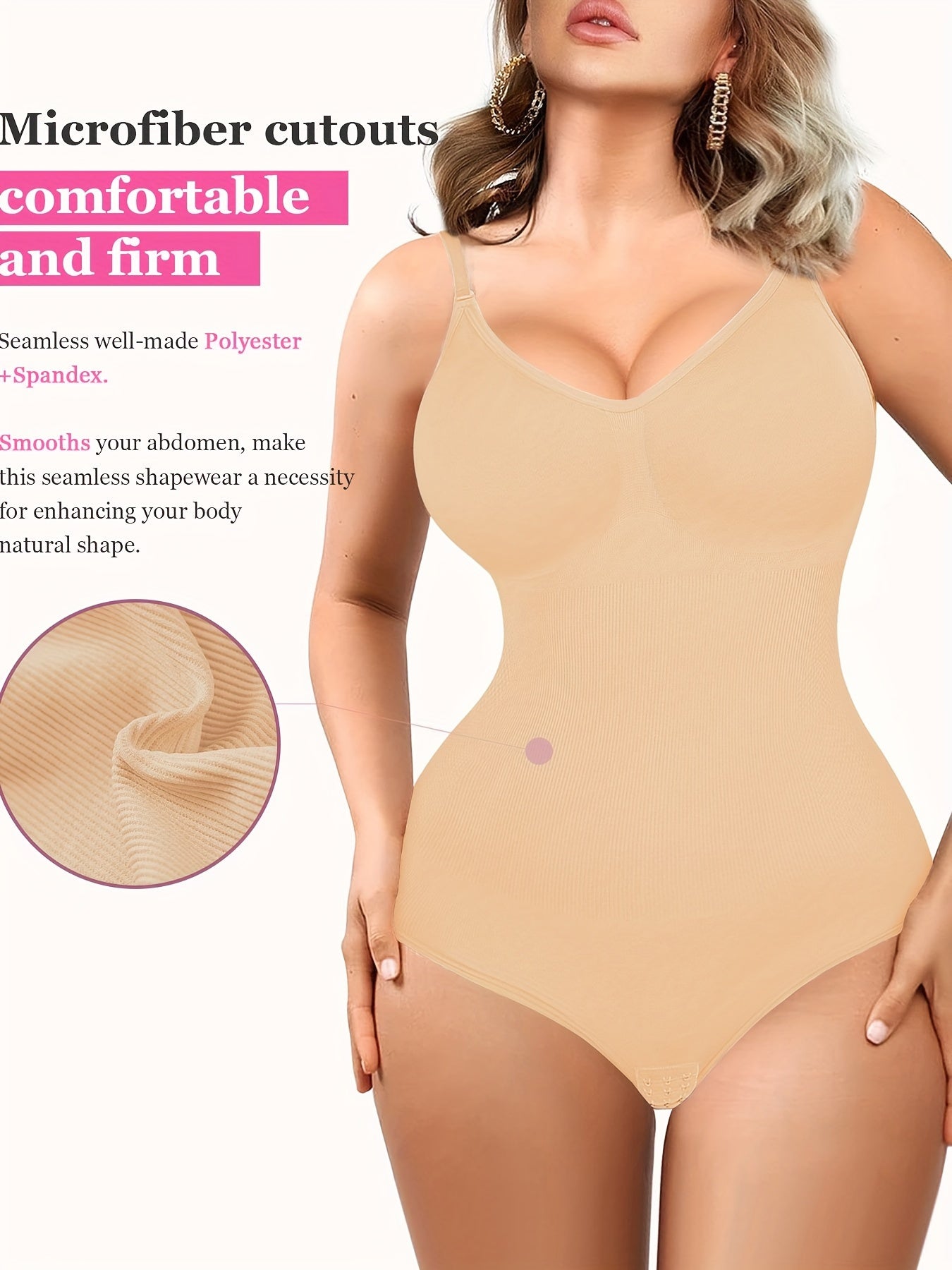 Women's Seamless Slim Fit Shapewear Bodysuit, Tummy Control Sleeveless V Neck Jumpsuit, Women's Activewear - Hiccupzz