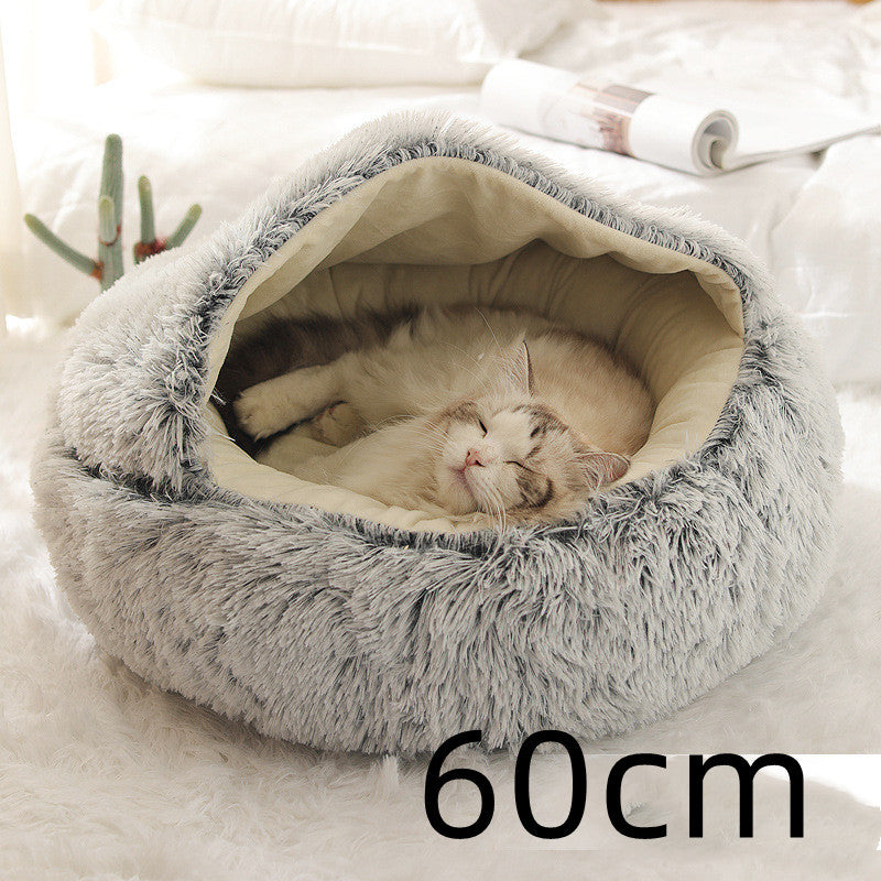 2 In 1 Dog And Cat Bed Pet Winter Bed Round Plush Warm Bed House Soft Long Plush Pets Bed Pet Products - Hiccupzz