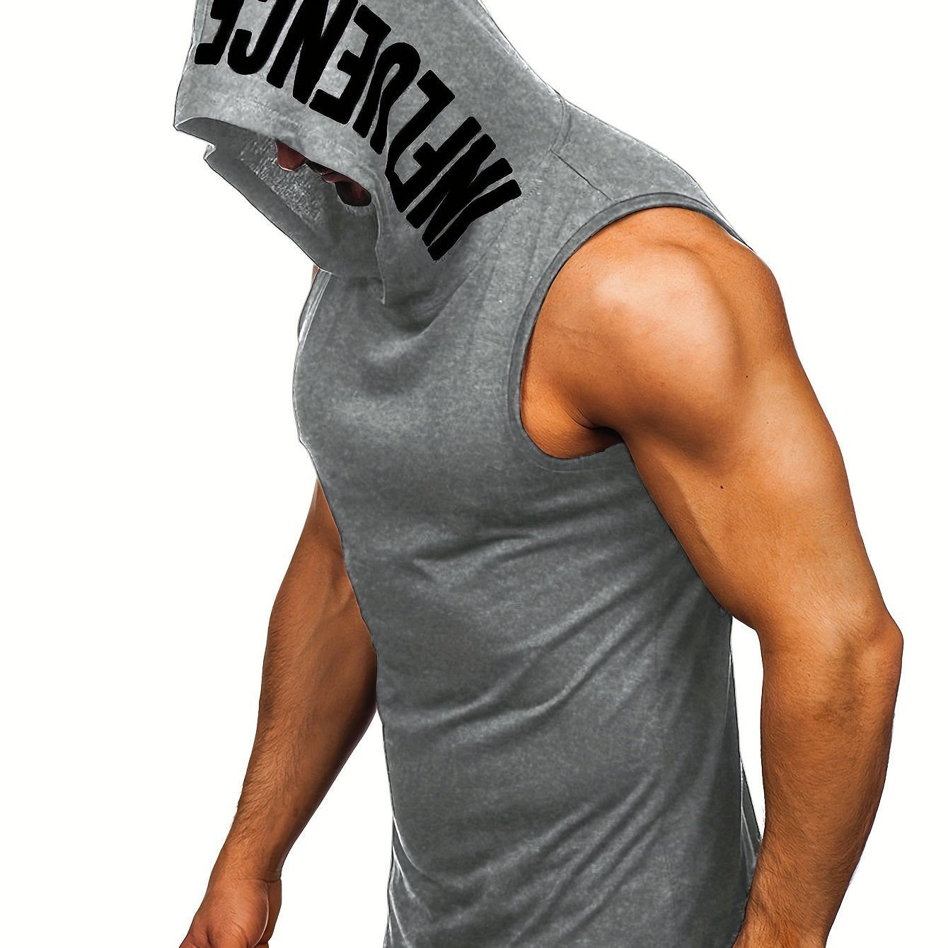 Men's Quick-Dry Hooded Tank Top with Letter Print - Moisture-Wicking Athletic Sleeveless Shirt for Gym & Running - Hiccupzz