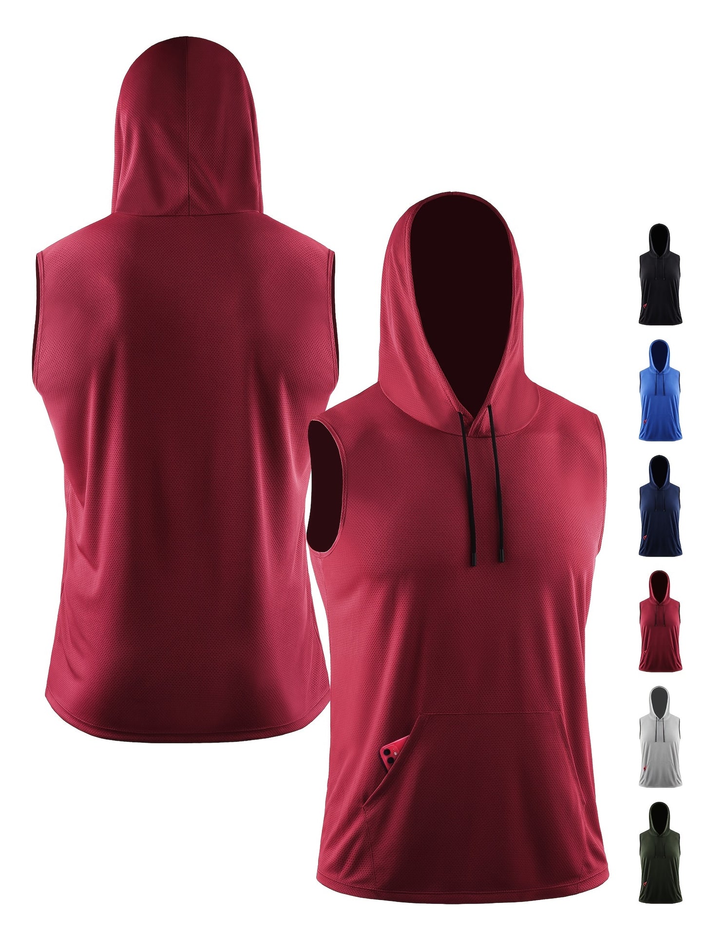 Men's Hooded Loose Vest, Breathable Slightly Stretch Sleeveless Comfy Tops For Men's Outdoor Activities - Hiccupzz