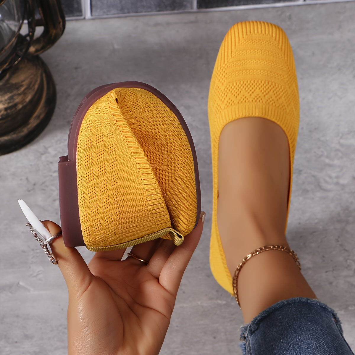 Women's Breathable Square Toe Slip-On Flats, Lightweight & Comfortable Casual Shoes - Hiccupzz