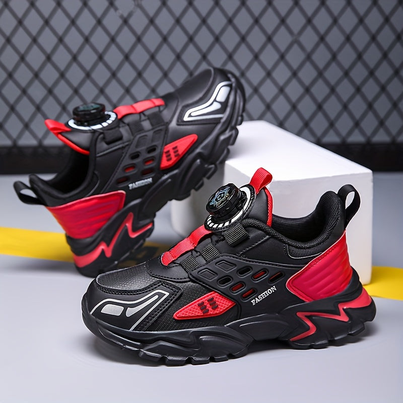 Boys' Casual Low-Top Running Shoes with Rotating Button, Comfy Non-Slip Sneakers for Outdoor Activities. - Hiccupzz