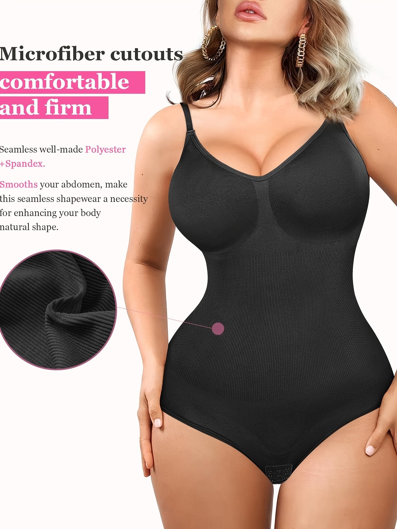 Women's Seamless Slim Fit Shapewear Bodysuit, Tummy Control Sleeveless V Neck Jumpsuit, Women's Activewear - Hiccupzz