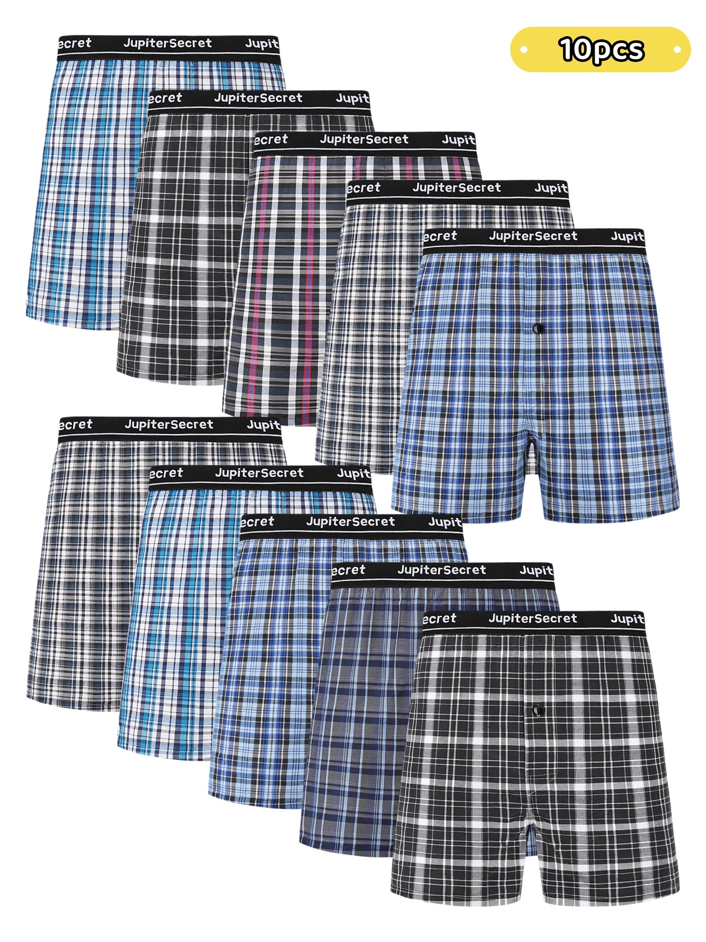 JupiterSecret Men's Woven Boxer Shorts - 6/10-Pack, Elastic Waistband, Random Colors - Hiccupzz