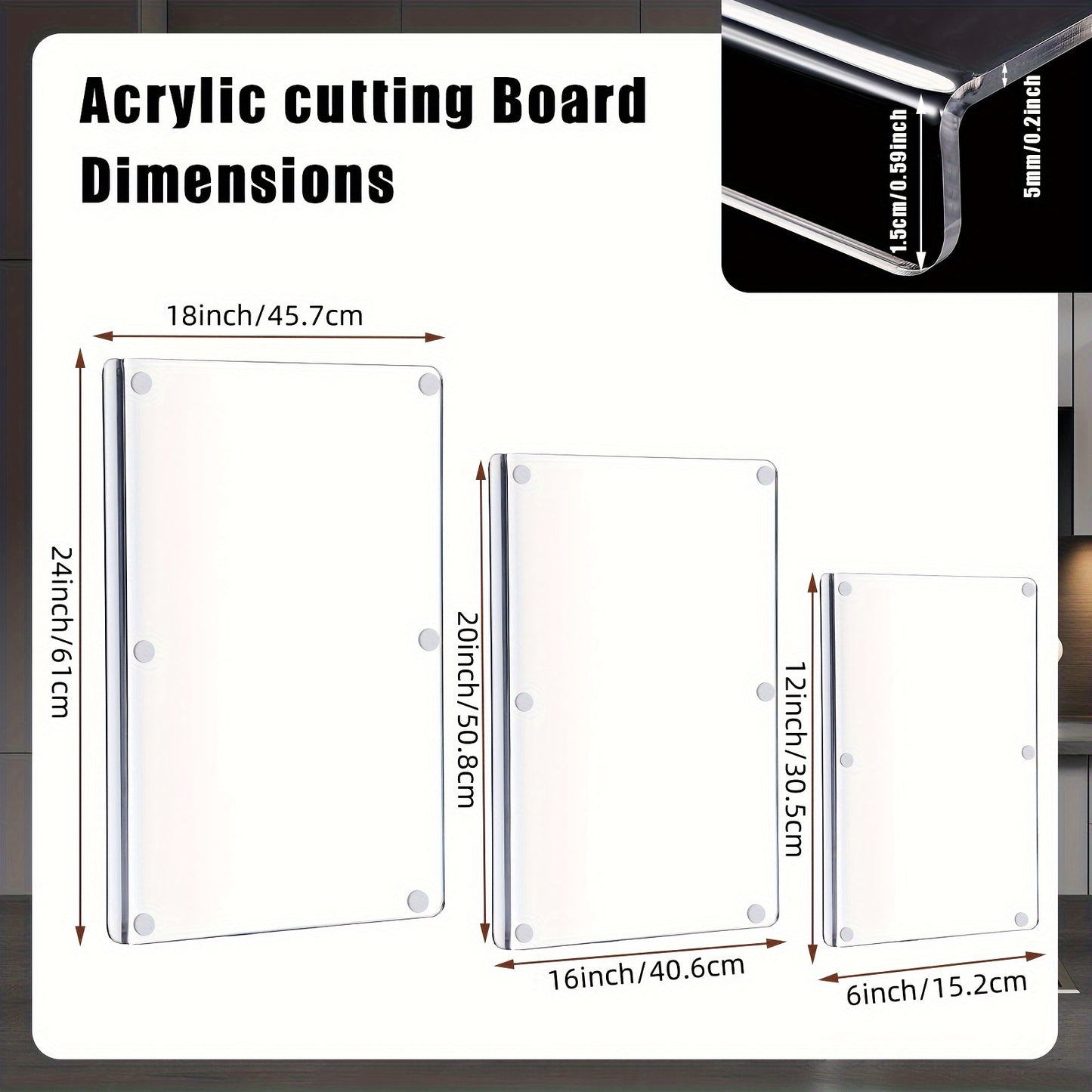 3 Pieces Acrylic Cutting Board for Kitchen Counter Non Slip - Hiccupzz