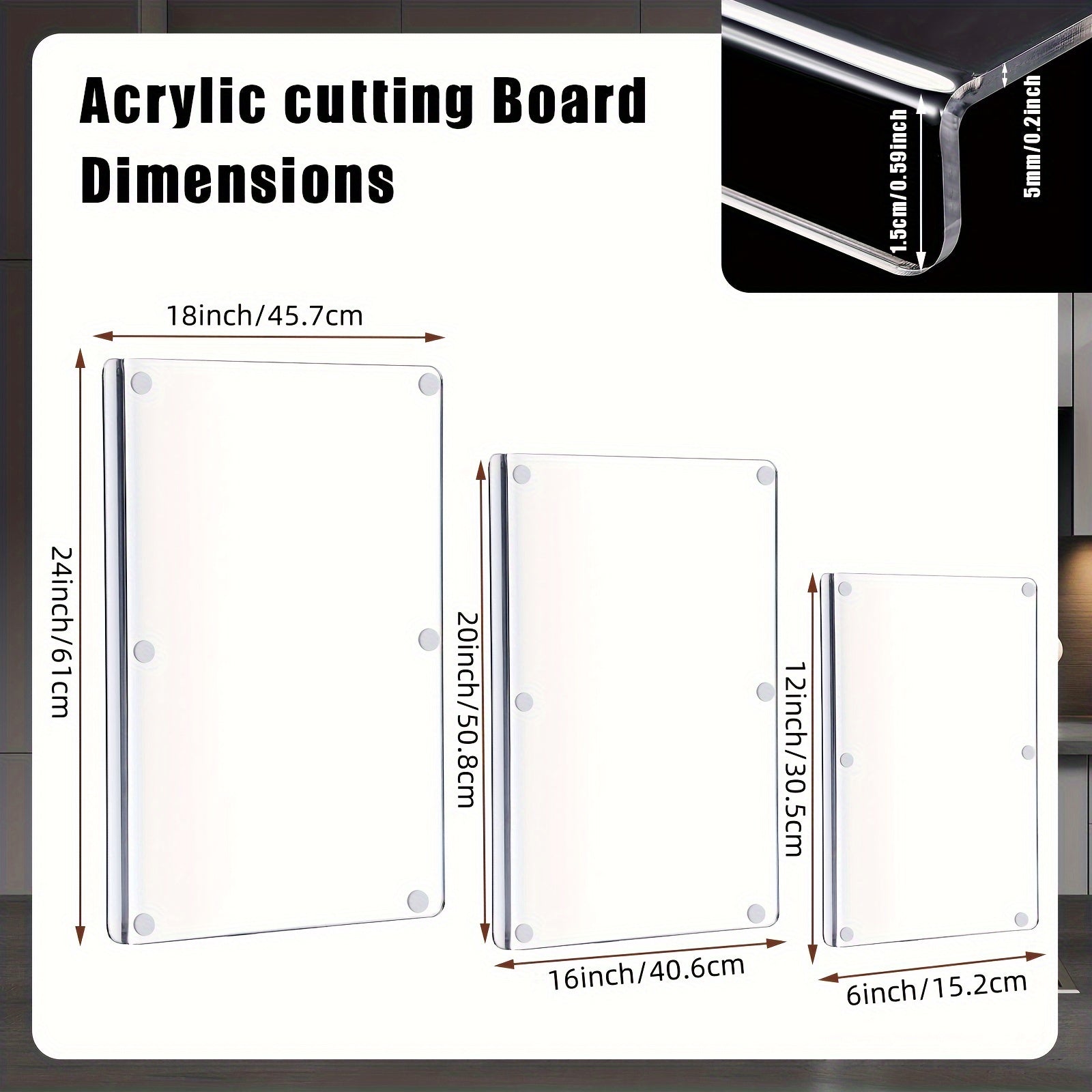 3 Pieces Acrylic Cutting Board for Kitchen Counter Non Slip - Hiccupzz