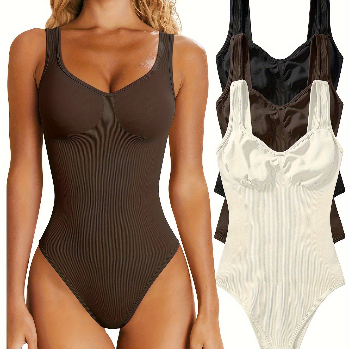 OQQ Women's 3 Piece Bodysuits Sexy Ribbed Sleeveless Shapewear Tank Tops Bodysuits - Hiccupzz
