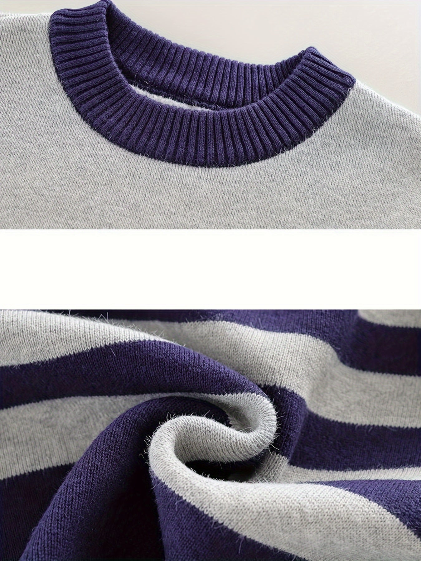 Boys Striped Thick Sweater Round Neck Long Sleeve Stretch Warm Knit Pullover Top Kids Clothes Outdoor - Hiccupzz