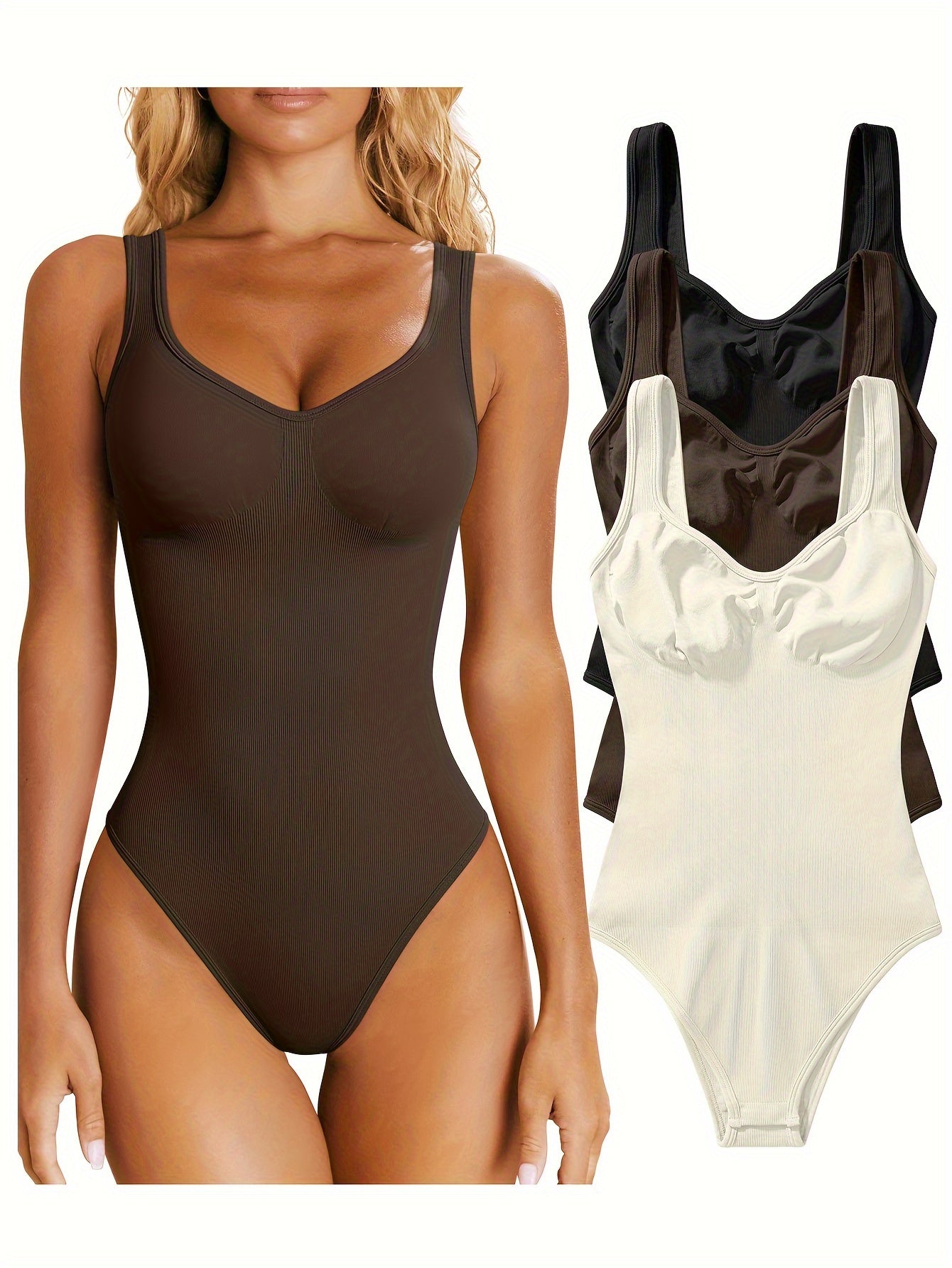 OQQ Women's 3 Piece Bodysuits Sexy Ribbed Sleeveless Shapewear Tank Tops Bodysuits - Hiccupzz