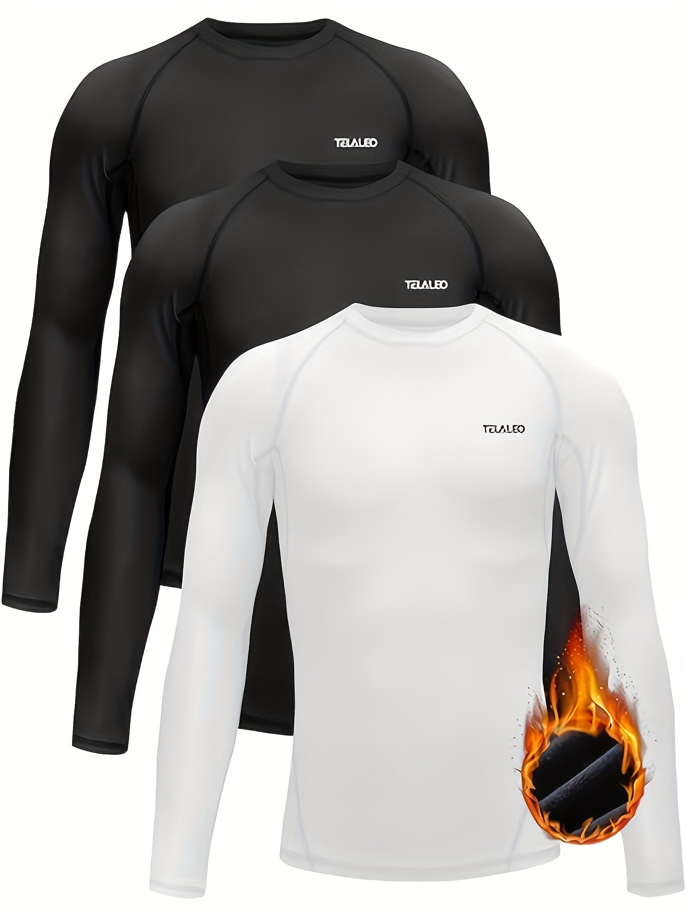 3-Pack Kids' Long Sleeve Thermal Shirts - Solid Color Polyester Base Layer, Warm & Stretchy - Hiccupzz