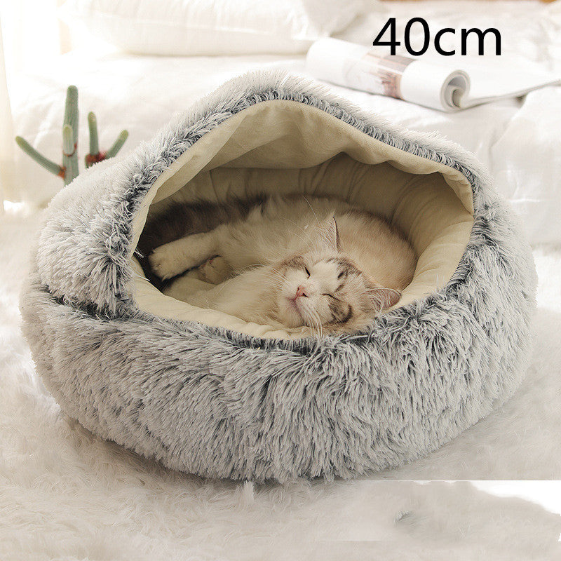 2 In 1 Dog And Cat Bed Pet Winter Bed Round Plush Warm Bed House Soft Long Plush Pets Bed Pet Products - Hiccupzz