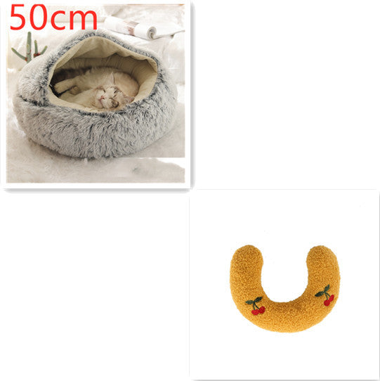 2 In 1 Dog And Cat Bed Pet Winter Bed Round Plush Warm Bed House Soft Long Plush Pets Bed Pet Products - Hiccupzz