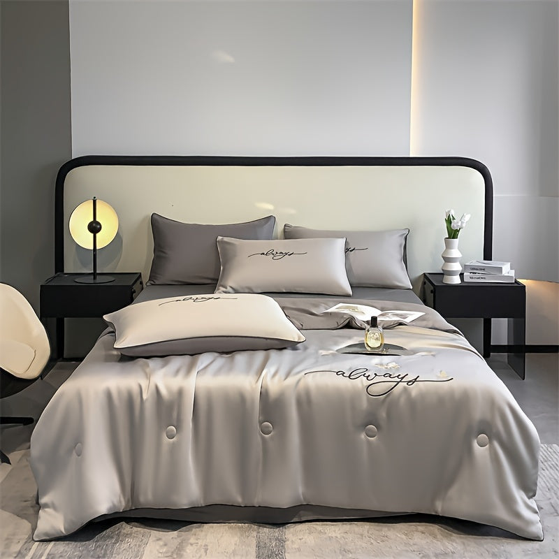 Luxury Embroidered Ice Silk Summer Quilt - Cooling, Lightweight Bedding For All Seasons, Machine Washable (Pillowcase Not Included) - Hiccupzz