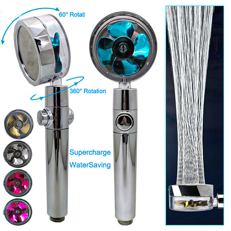 Shower Head Water flow 360 Degrees Rotating With Small Fan ABS Rain High Pressure Spray Nozzle Bathroom Accessories - Hiccupzz