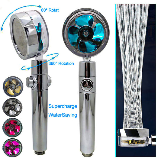 Shower Head Water flow 360 Degrees Rotating With Small Fan ABS Rain High Pressure Spray Nozzle Bathroom Accessories - Hiccupzz