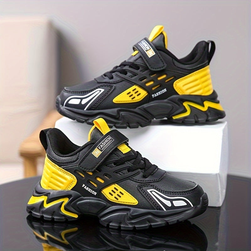 Stylish Boys' Thick-Soled Sneakers with Hook & Loop, Comfortable for Sports and Outdoor Activities. - Hiccupzz