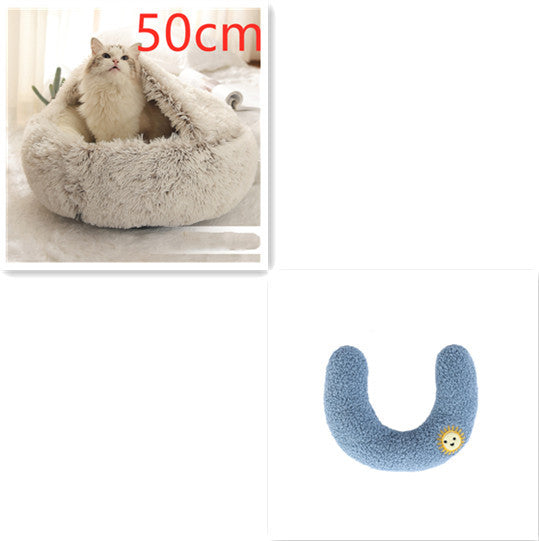 2 In 1 Dog And Cat Bed Pet Winter Bed Round Plush Warm Bed House Soft Long Plush Pets Bed Pet Products - Hiccupzz